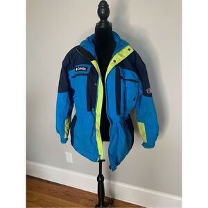 Columbia Kids Ski Jacket Blue Navy Yellow Hooded Winter Snow‎ Coat Size 14 16